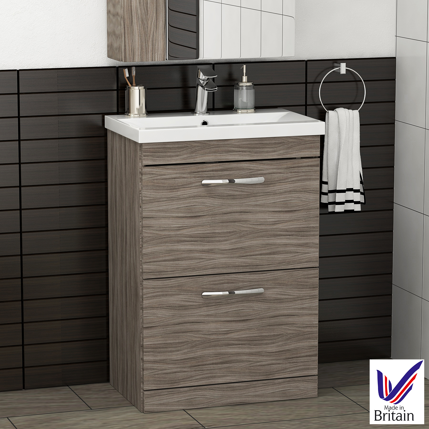 800mm Floorstanding Driftwood Vanity Unit 2 Drawer Bathroom