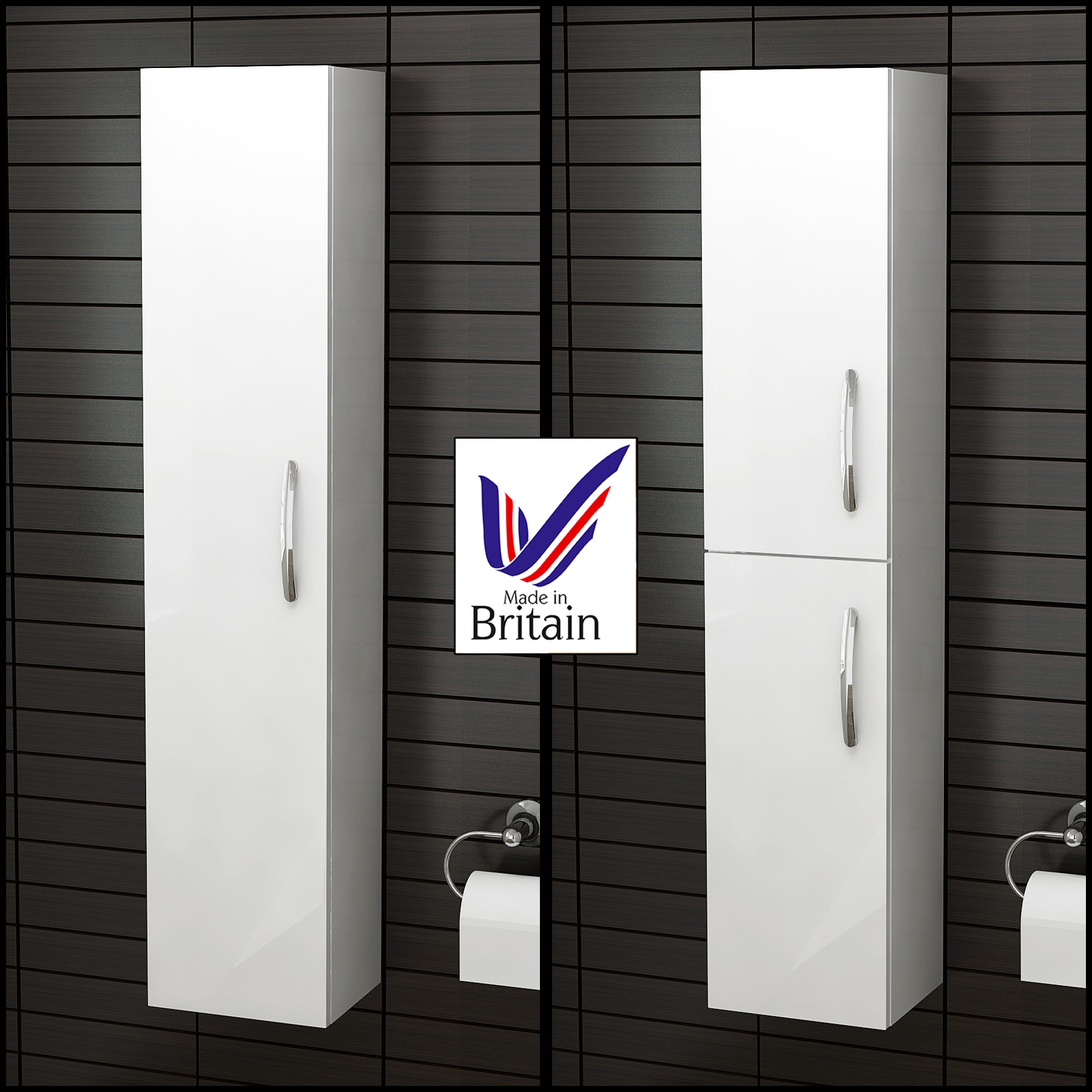 350 x 300mm Modern High Gloss White Bathroom Floor Standing Tall Boy