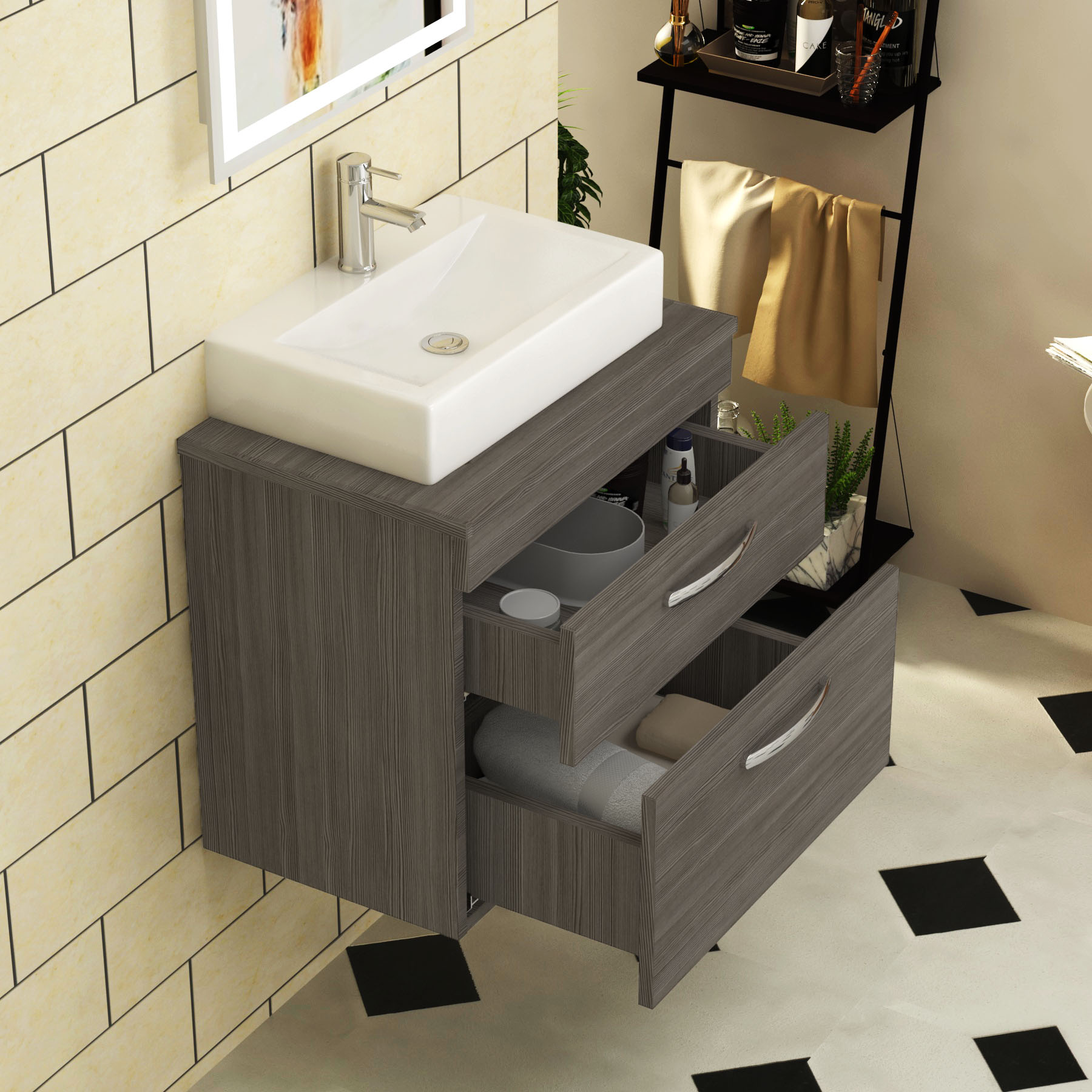 500mm Bathroom Vanity Unit 450mm Countertop Basin Sink Worktop 2