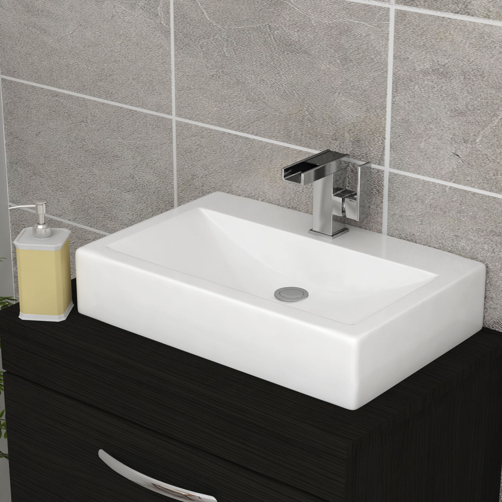 Modern Cloakroom 460mm 1TH White Square Countertop Basin Sink Wash Hand