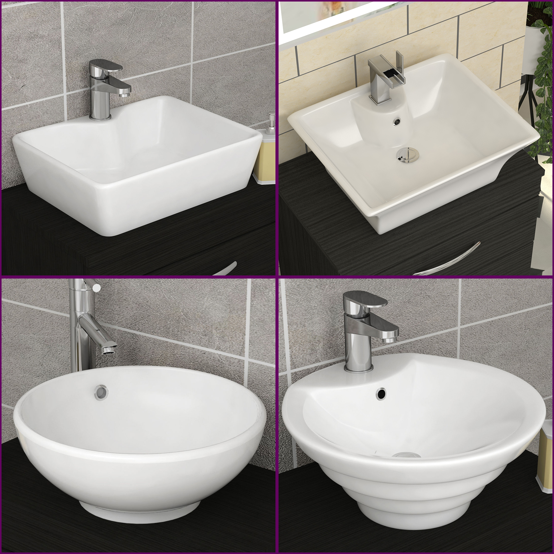 Modern Designer Cloakroom White Bathroom Countertop Basin Sink