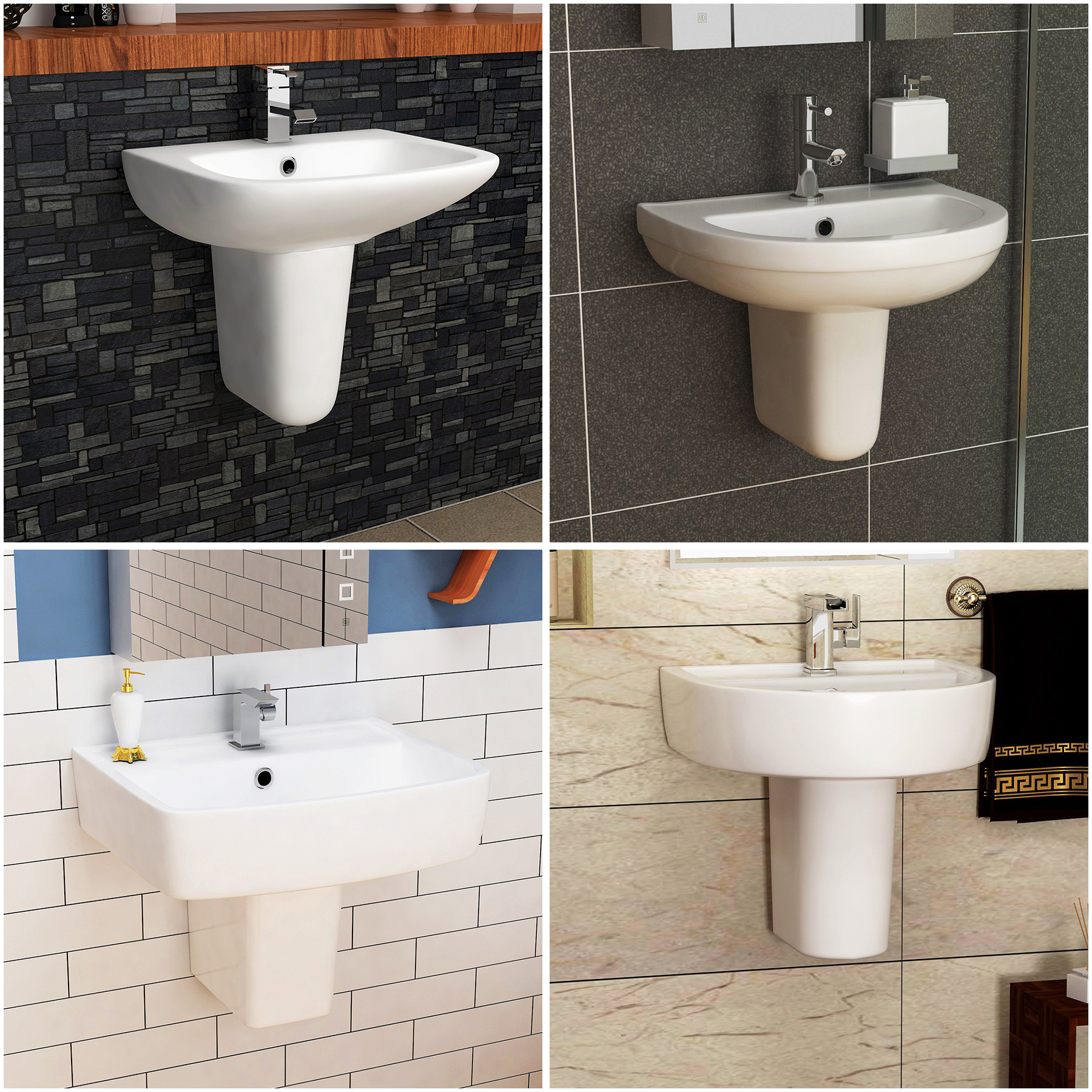 Modern White Ceramic Wall Hung Basin Sink Unit Semi Pedestal