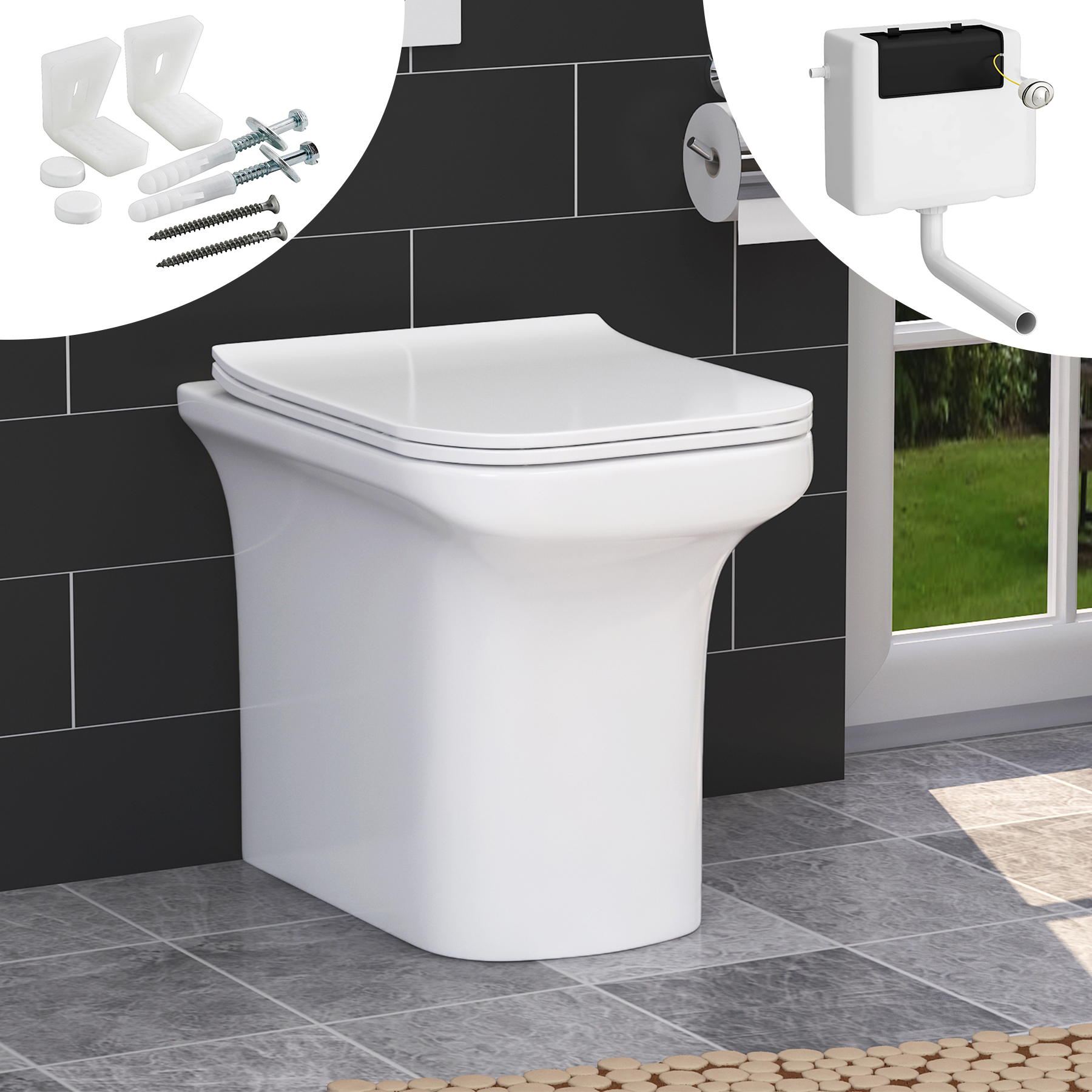 Ceramic BTW Back to Wall Toilet Pan Soft Close Seat & Concealed Cistern Crosby eBay